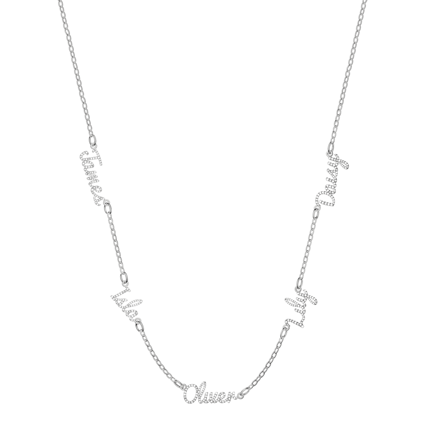 Multi Crystal Cursive Name Necklace (Silver)