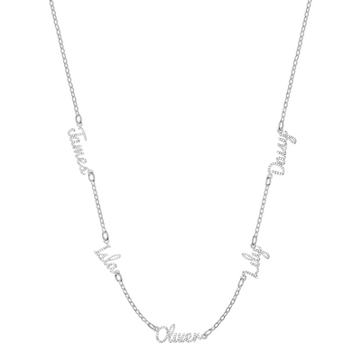 Multi Crystal Cursive Name Necklace (Silver)