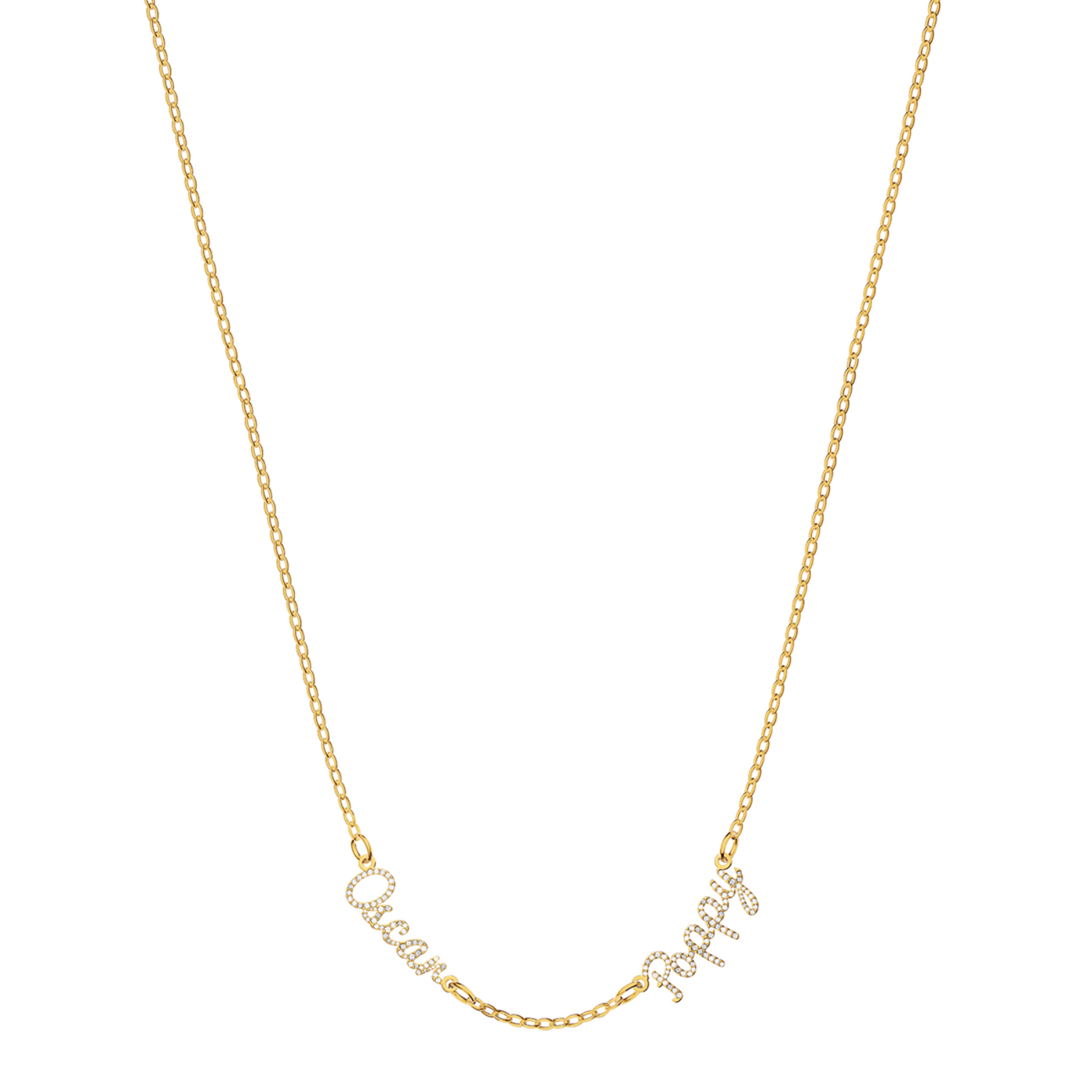 Multi Crystal Cursive Name Necklace (Gold)