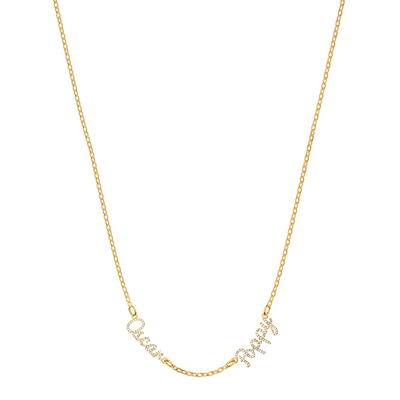 Multi Crystal Cursive Name Necklace (Gold)