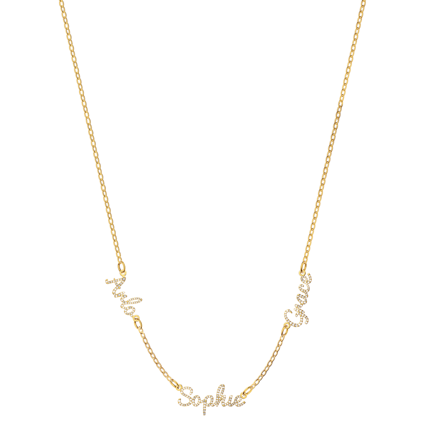 Multi Crystal Cursive Name Necklace (Gold)