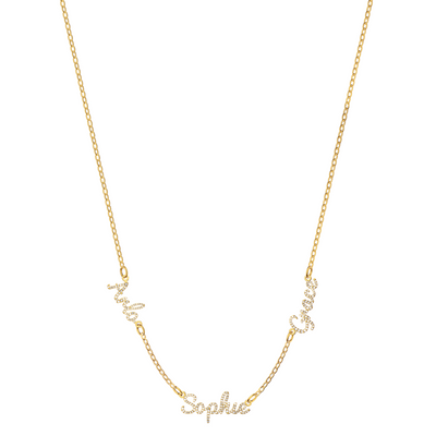 Multi Crystal Cursive Name Necklace (Gold)