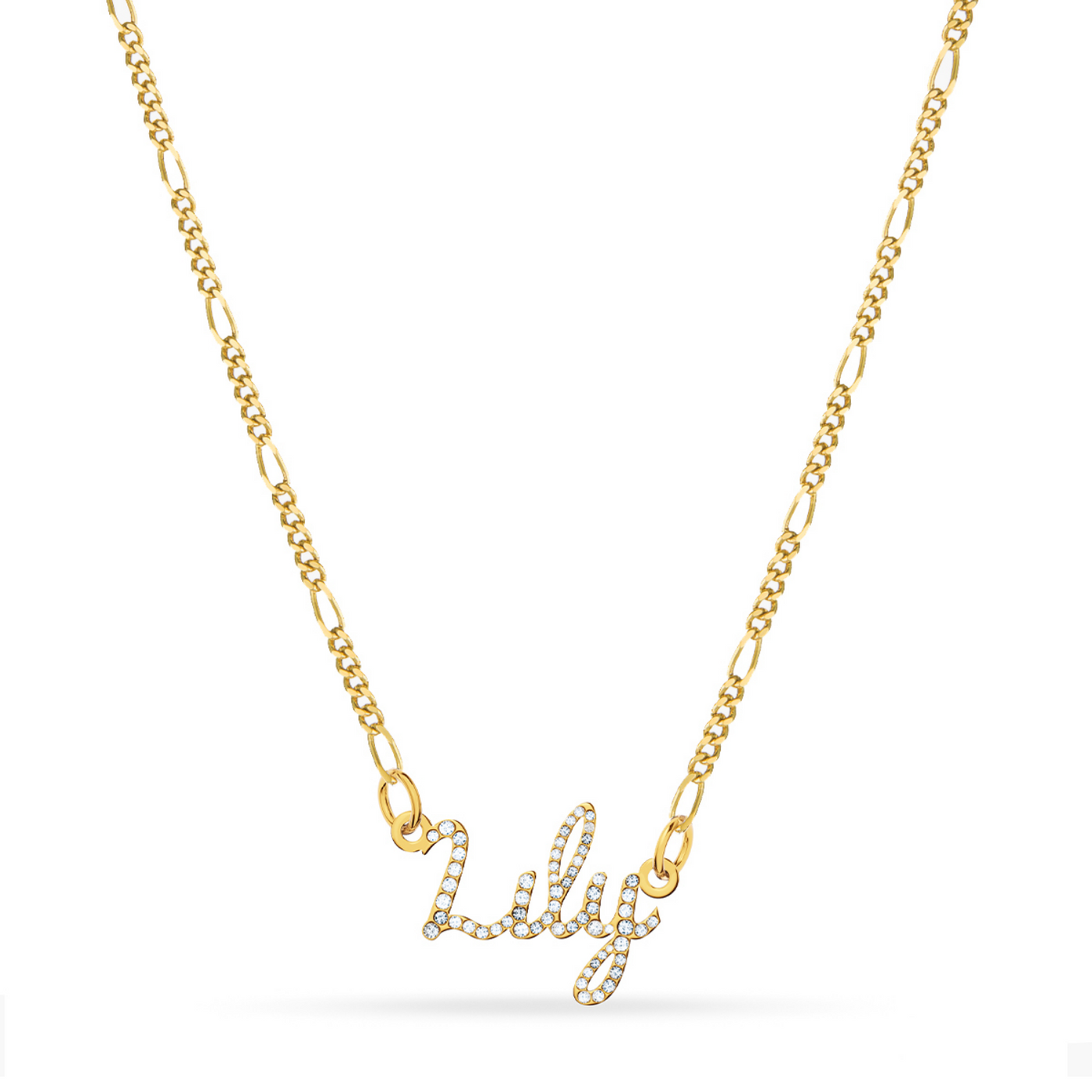 Crystal Cursive Name Necklace (Gold)