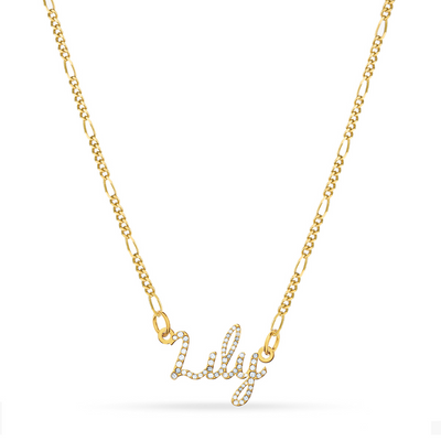 Crystal Cursive Name Necklace (Gold)