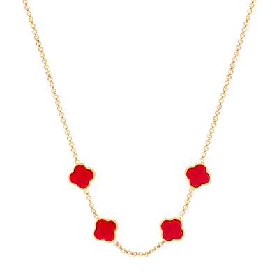 Red Custom Clover Name Necklace (Gold)