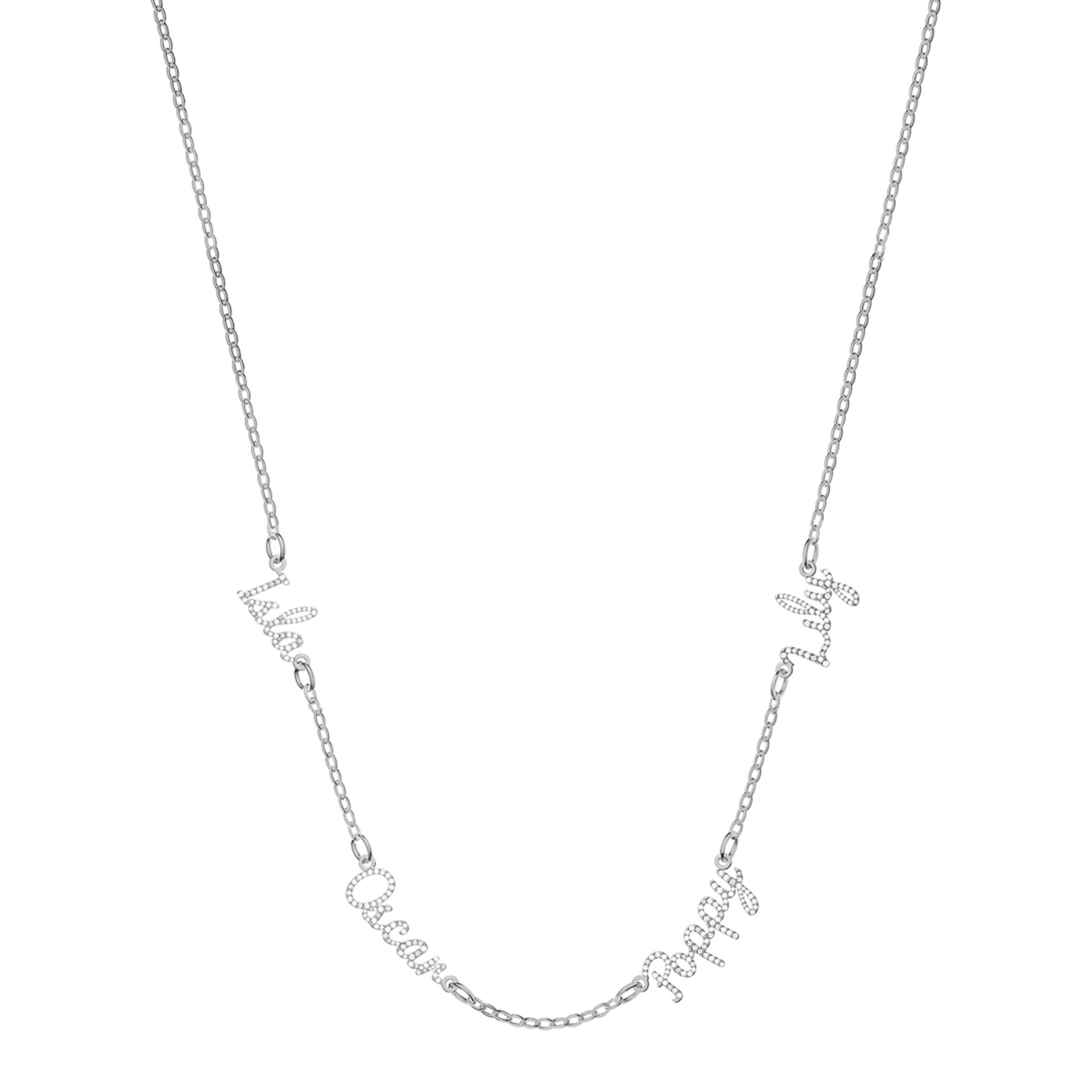 Multi Crystal Cursive Name Necklace (Silver)