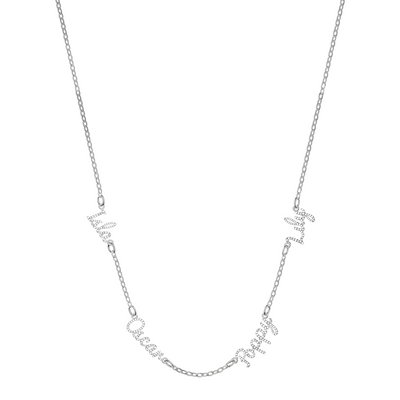 Multi Crystal Cursive Name Necklace (Silver)