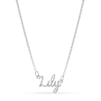 Crystal Cursive Name Necklace (Silver)