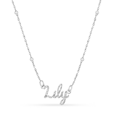 Crystal Cursive Name Necklace (Silver)