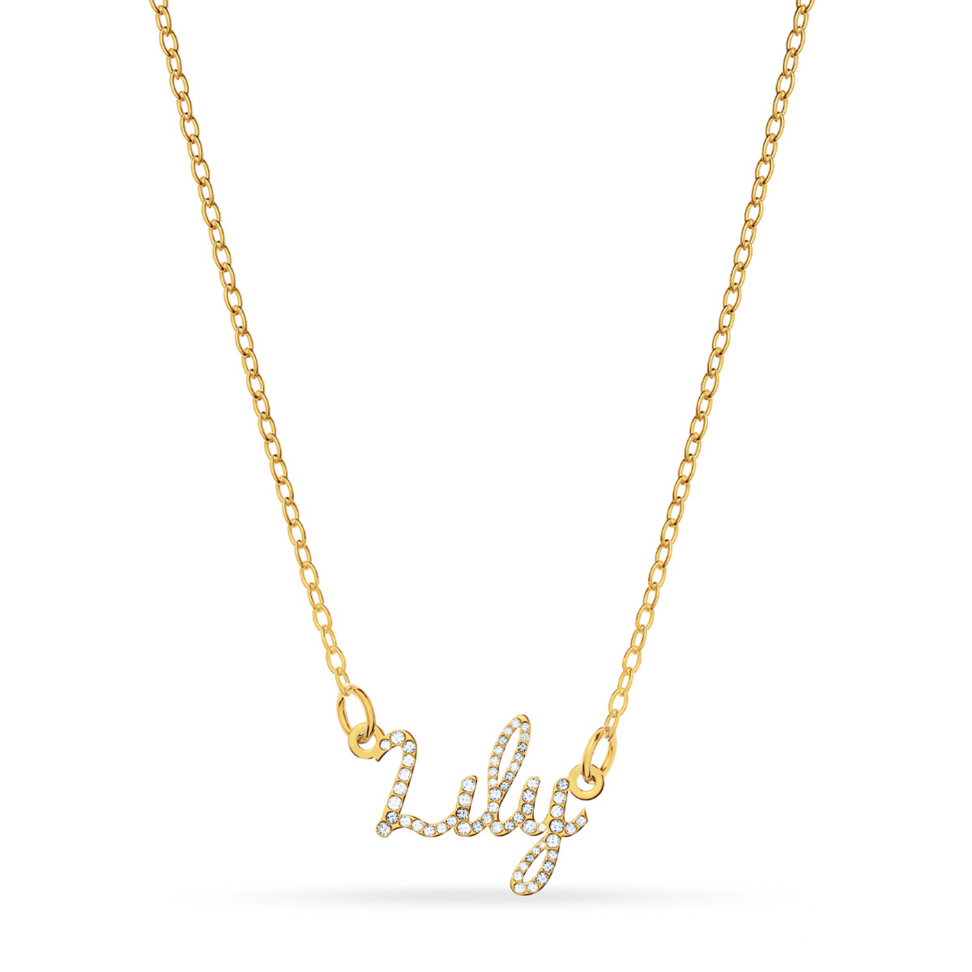 Crystal Cursive Name Necklace (Gold)
