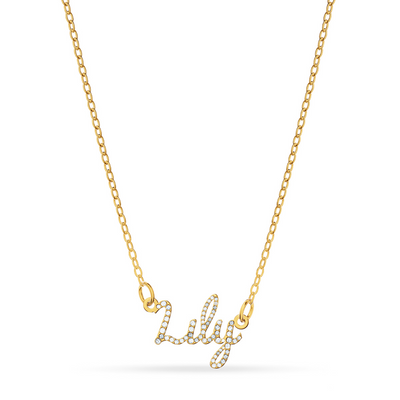 Crystal Cursive Name Necklace (Gold)