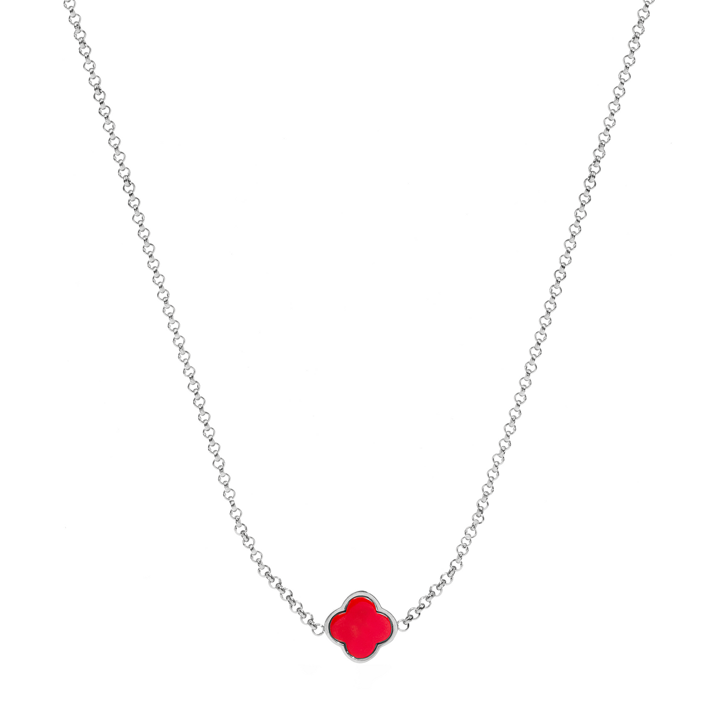 Red Custom Clover Name Necklace (Silver)