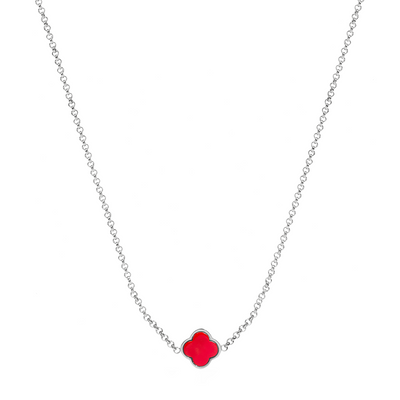 Red Custom Clover Name Necklace (Silver)