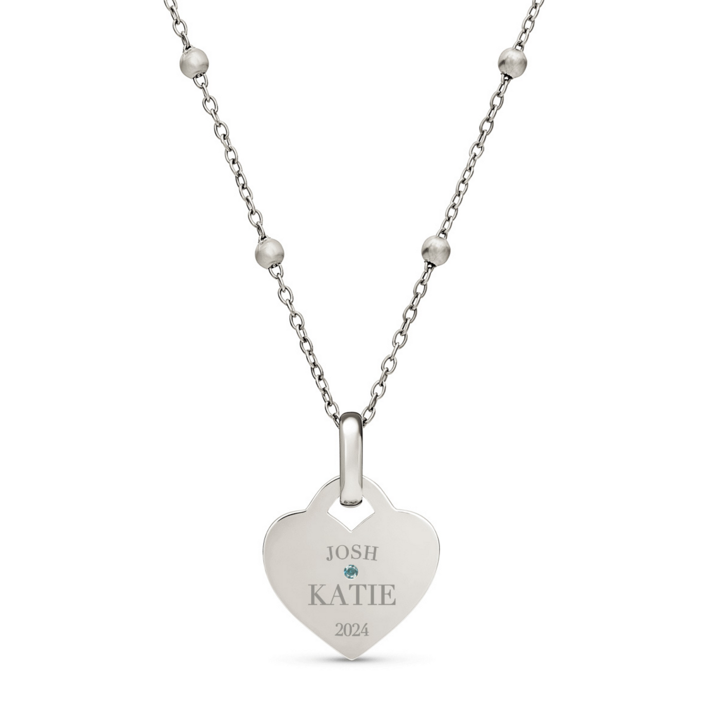Blue Crystal Heart Token Necklace (Silver)