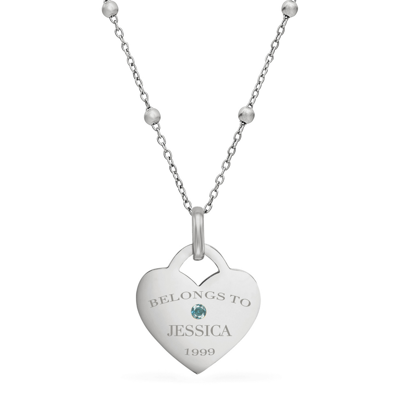 Blue Crystal Heart Token Necklace (Silver)