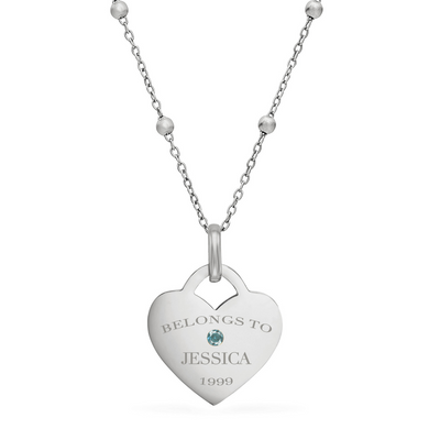 Blue Crystal Heart Token Necklace (Silver)