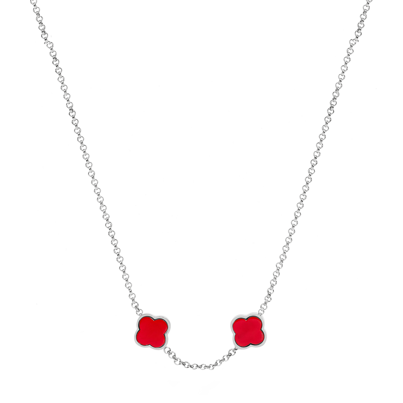 Red Custom Clover Name Necklace (Silver)