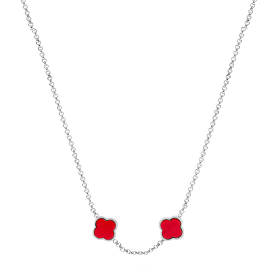 Red Custom Clover Name Necklace (Silver)