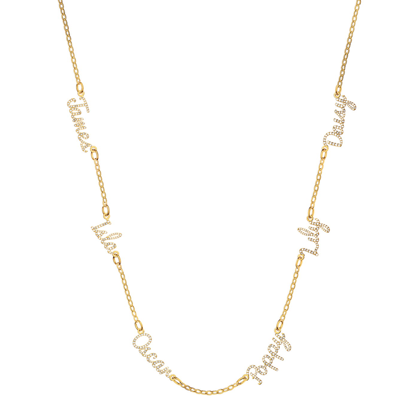 Multi Crystal Cursive Name Necklace (Gold)
