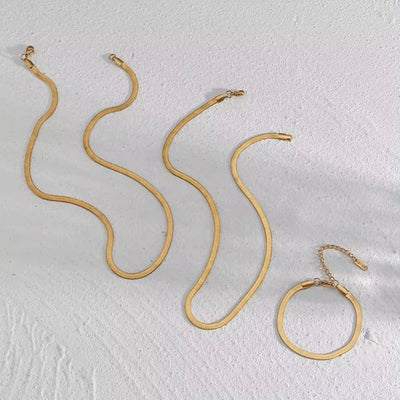 Tarnish Free 18K Gold PVD Plated Jewelry Stainless Steel Herryingbone Chain Necklace