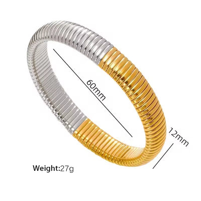 JEWELRY Fashion Stainless Steel Wide Face Bracelet Trendy Color Blocking Bracelet Stretchy Snake Bone for Women