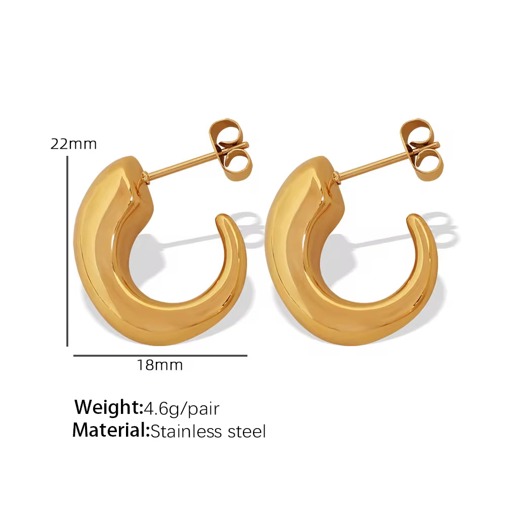 JEWELRY EH230-1 French Haute Sense of 18K Gold C-Shaped Hollow Earrings Geometric Minimalist Earrings for Women