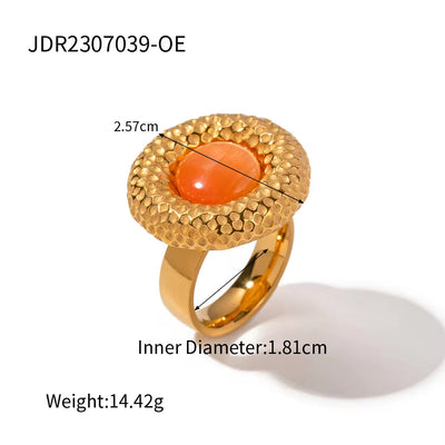 18K Gold Plated Texture Choker Jewelry Set Anniversary Romantic round Shell Pearl Stainless Steel Pendant Necklace