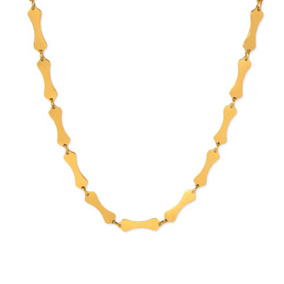 Classic New Gold Plated Stainless Steel Bone Shape Chain Necklace for Women'S Simple Style Hip Hop Jewelry