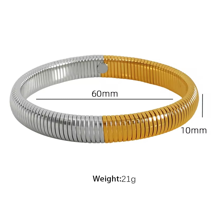 JEWELRY Fashion Stainless Steel Wide Face Bracelet Trendy Color Blocking Bracelet Stretchy Snake Bone for Women