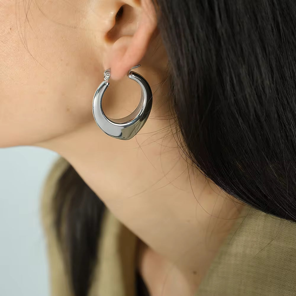 JEWELRY EH24-EH25 French High Quality Earrings Glossy Stainless Steel 18K Gold Plated Earrings Wholesale