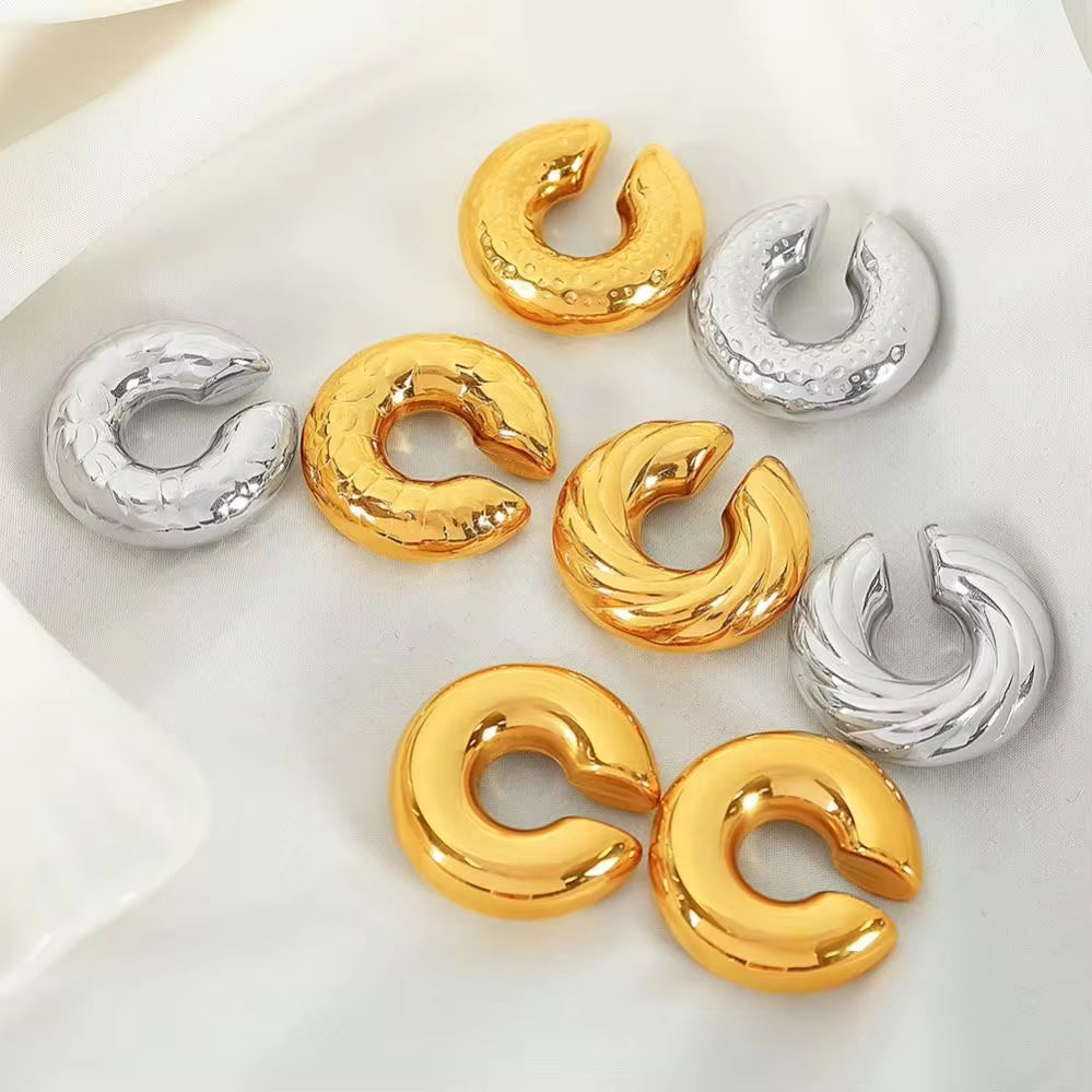 JEWELRY French Ear Bone Clip Stainless Steel Textured Gold Plated Earrings for Women