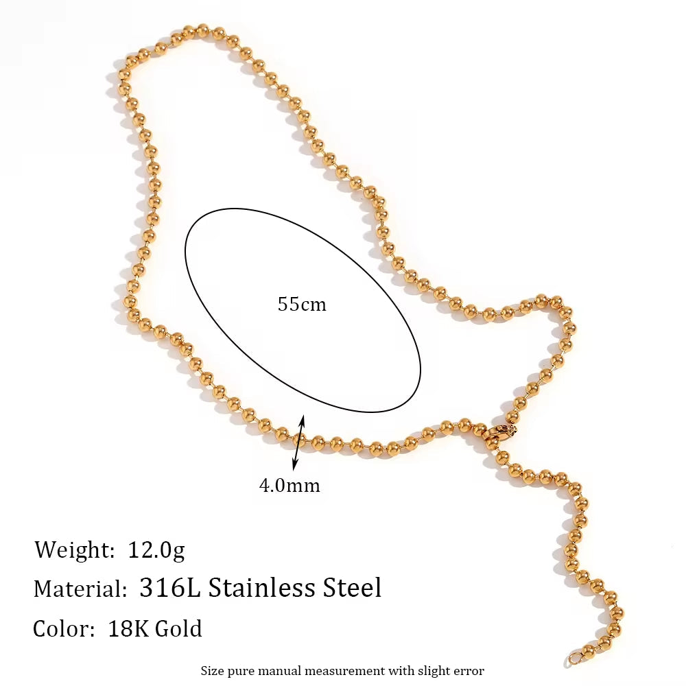 Stainless Steel Bead Necklace Waterproof Gold Plated Jewelry anti Tarnish Chain Necklace Choker