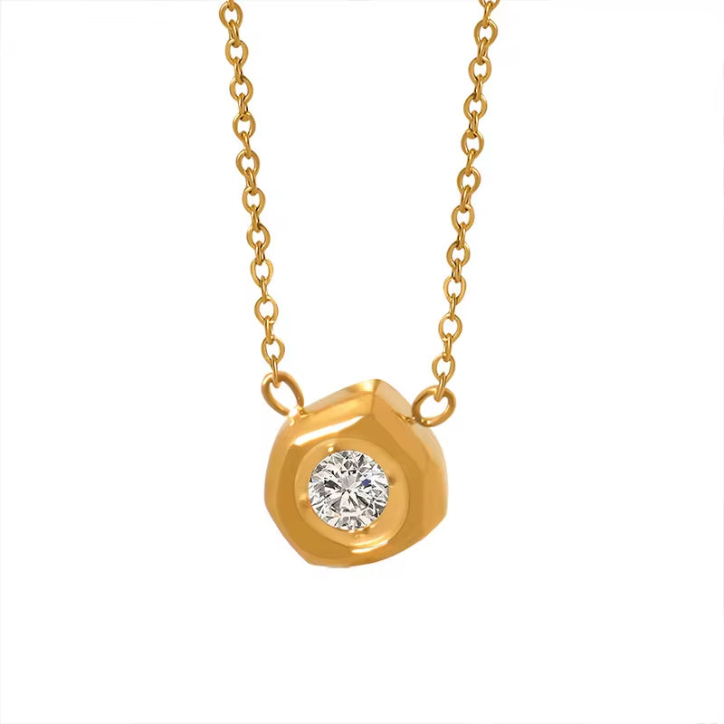 18K Gold Plated Stainless Steel Women Fashion Dainty Elegant Jewelry Geometric Meteorite Shape Cz Pendant Necklace