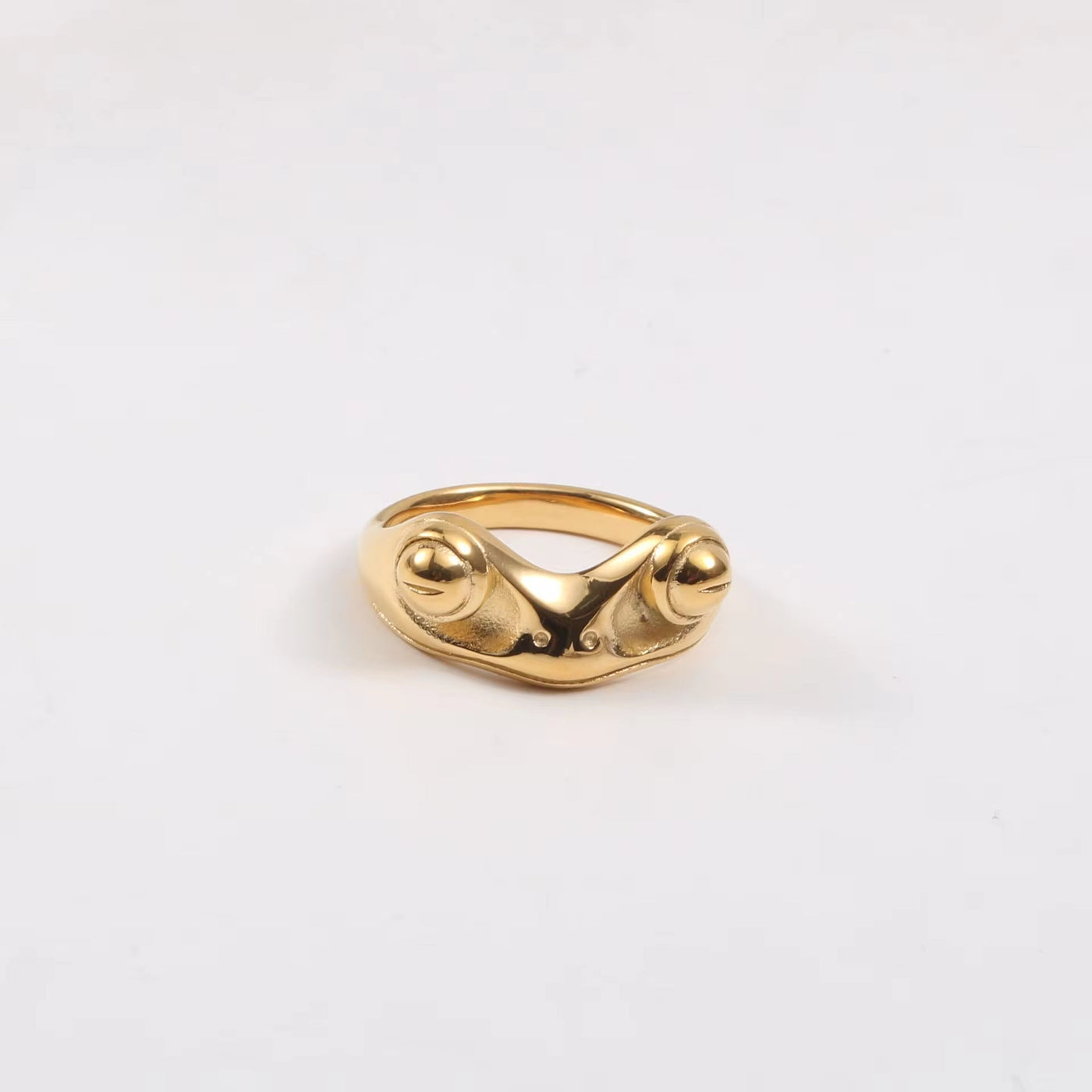 18K Gold Plated Stainless Steel Frog Rings Frog Shape Design Waterproof High Polished Hip Hop Rings for Women