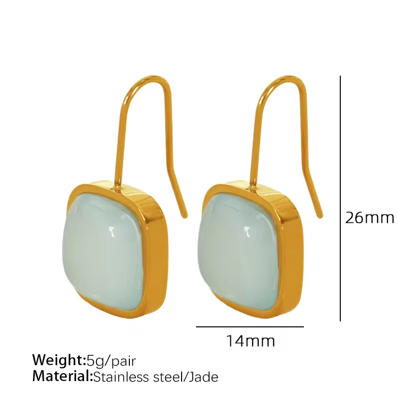 JEWELRY XL67-EH144 French Earrings Light Green Jade Earrings Necklace 316L Stainless Steel Jewellery Set for Women