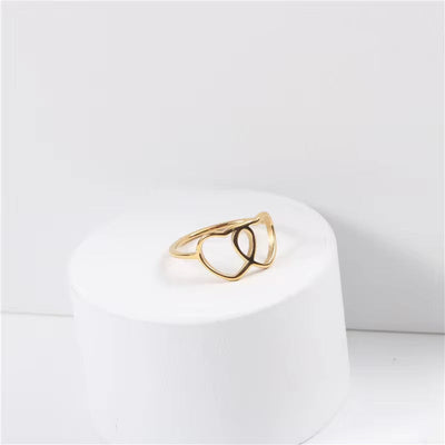 High End 18K PVD Gold Plated Double Heart Rings Stainless Steel Jewelry Women Gift