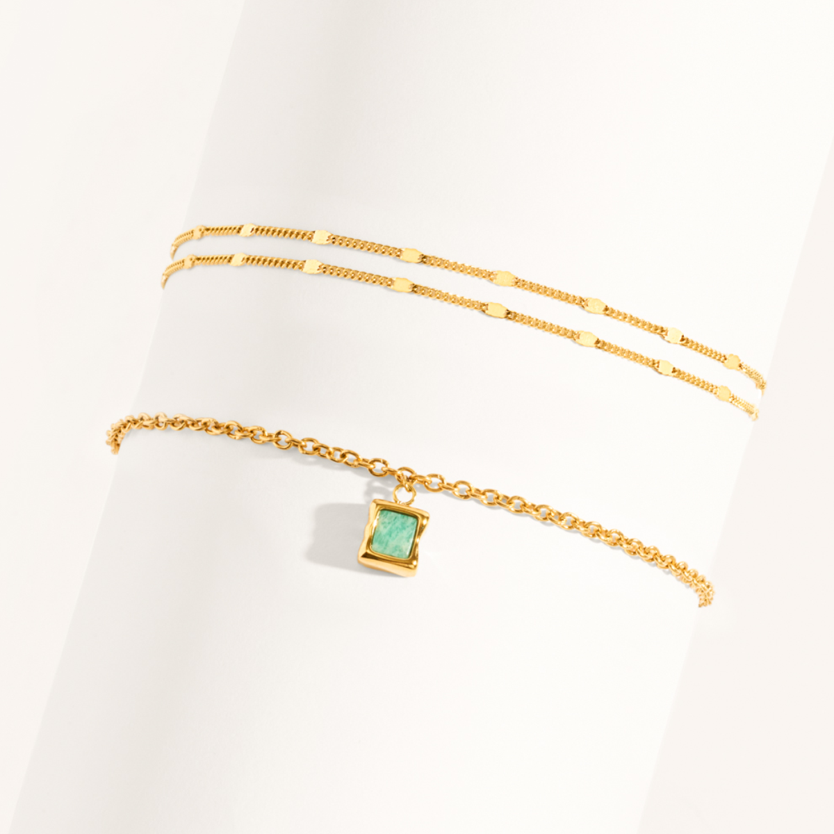Amazonite Stone Anklet Set (Gold)