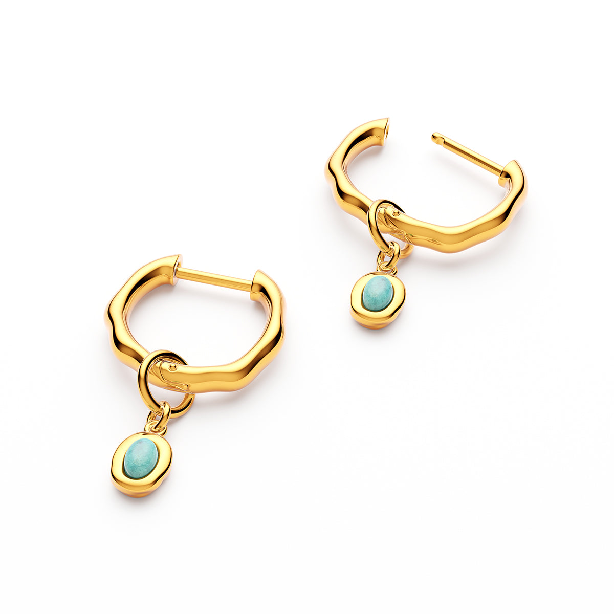 Fine Molten Huggie Earrings (Gold) - Amazonite