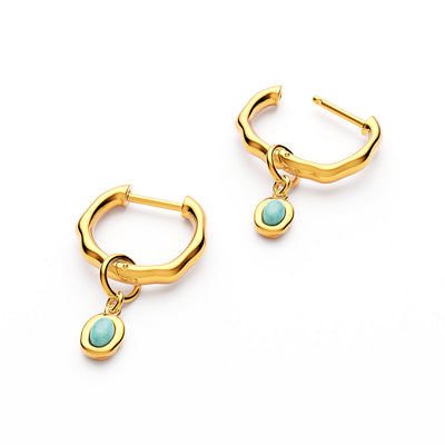 Fine Molten Huggie Earrings (Gold) - Amazonite