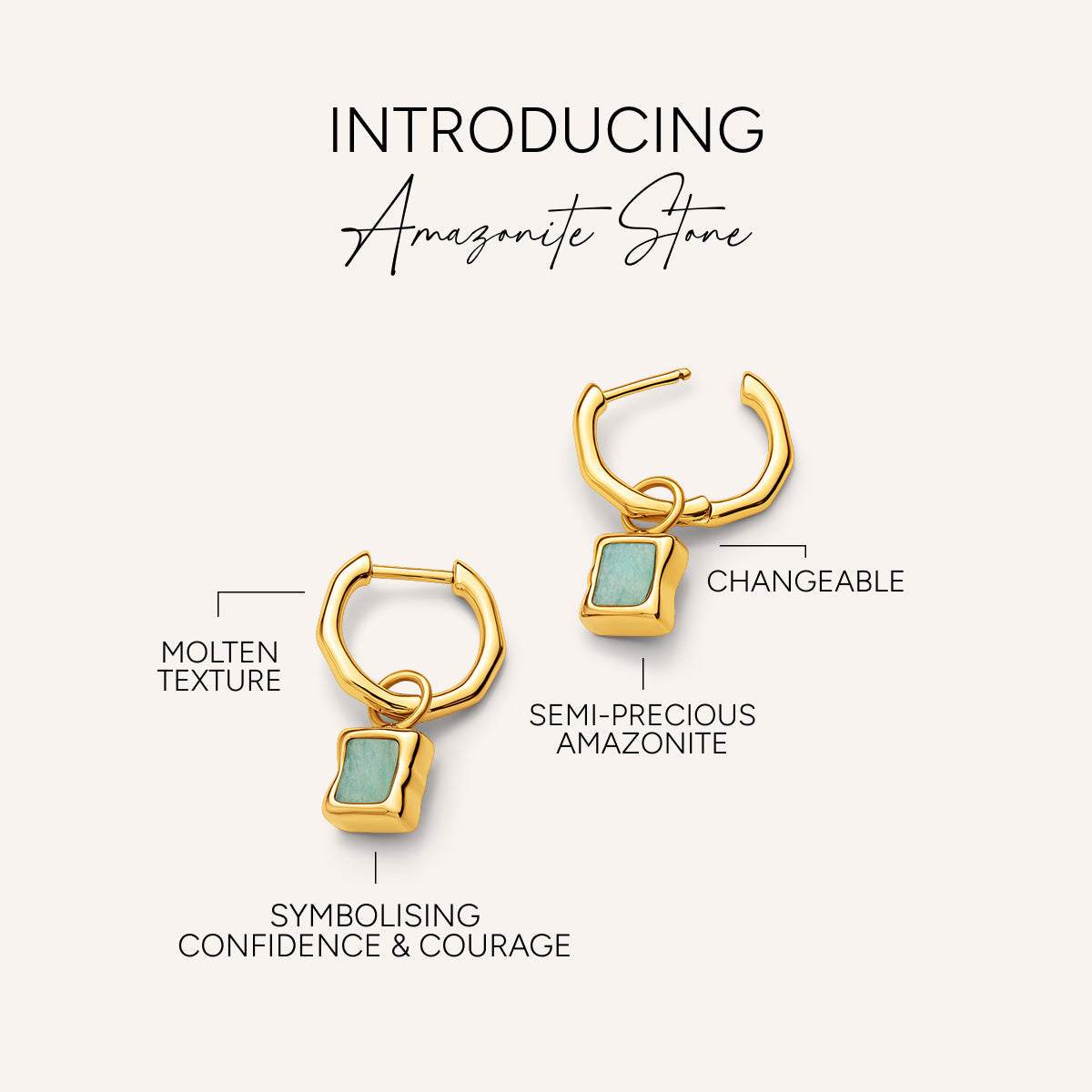 Molten Amazonite Stone Huggie Earrings (Gold)