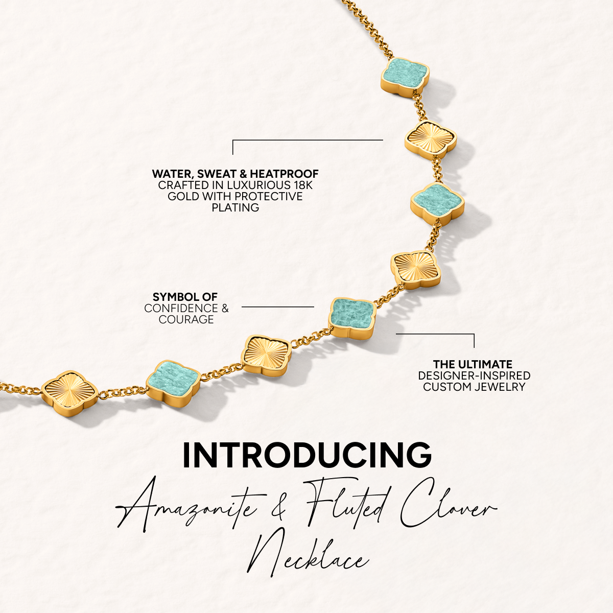 Amazonite & Fluted Clover Necklace (Gold)