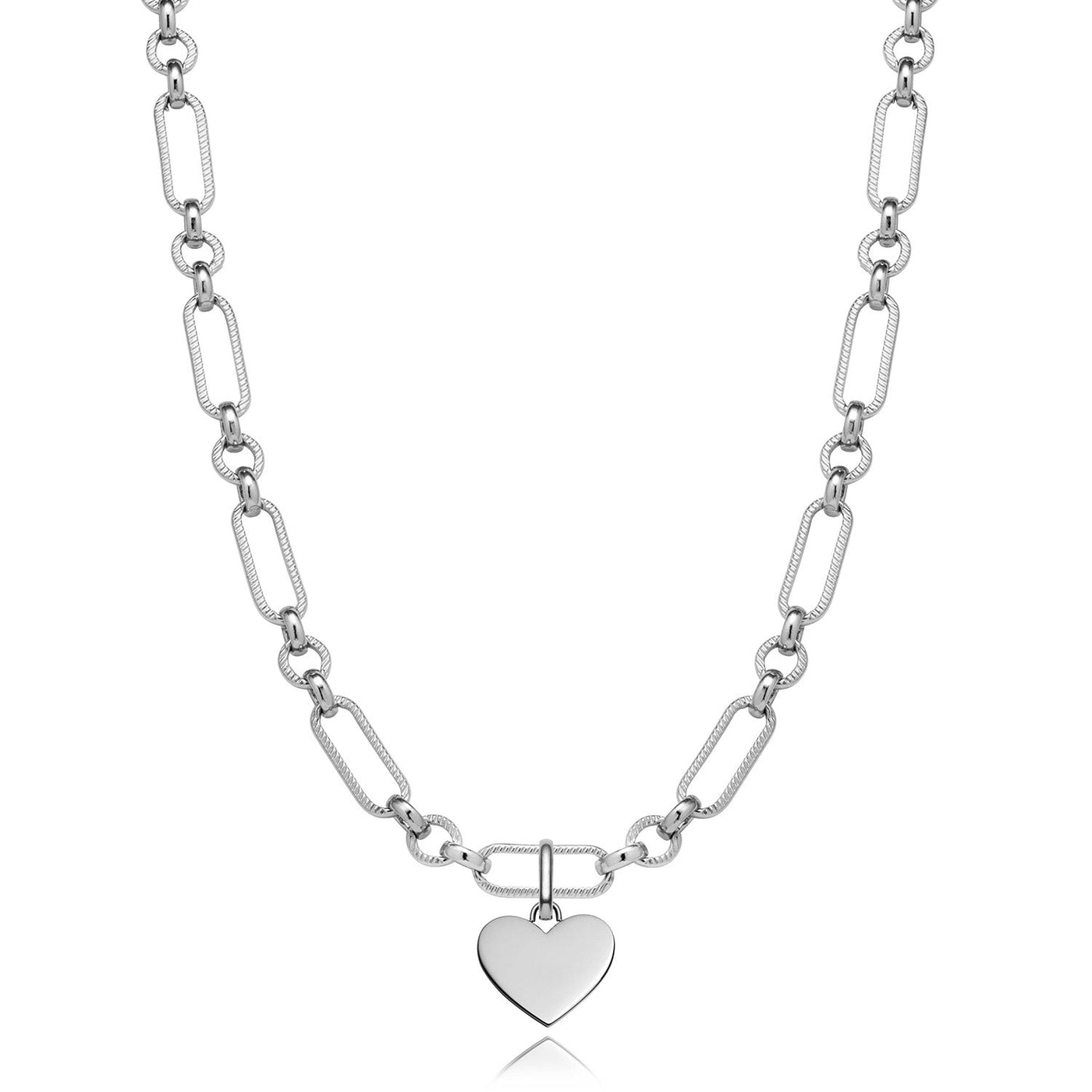 Heart Figaro Chain Necklace (Silver)