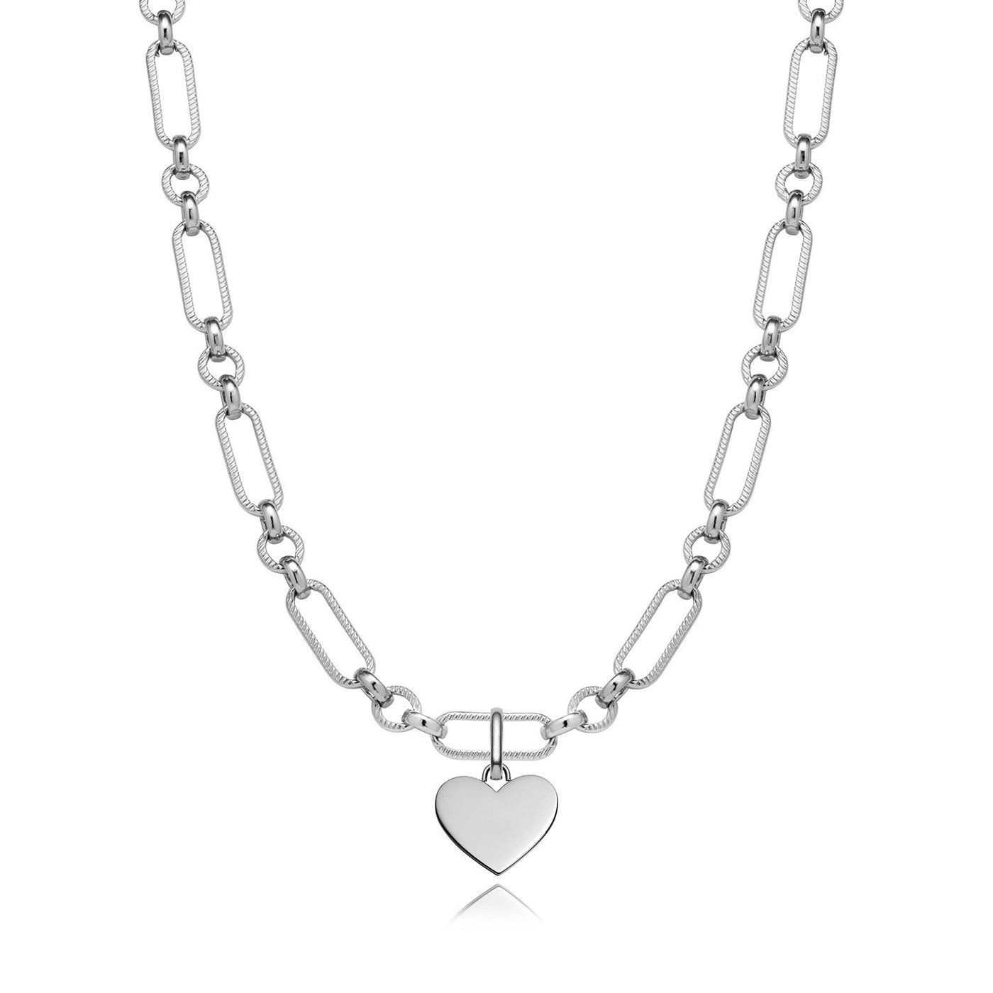 Heart Figaro Chain Necklace (Silver)