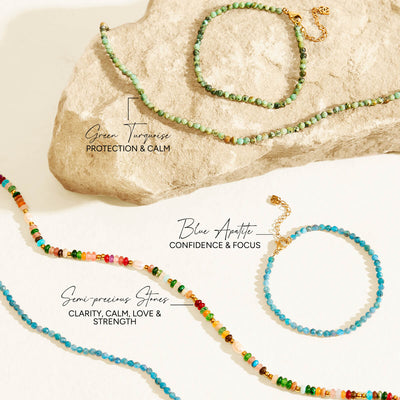 Semi Precious Stone Necklace (Gold)