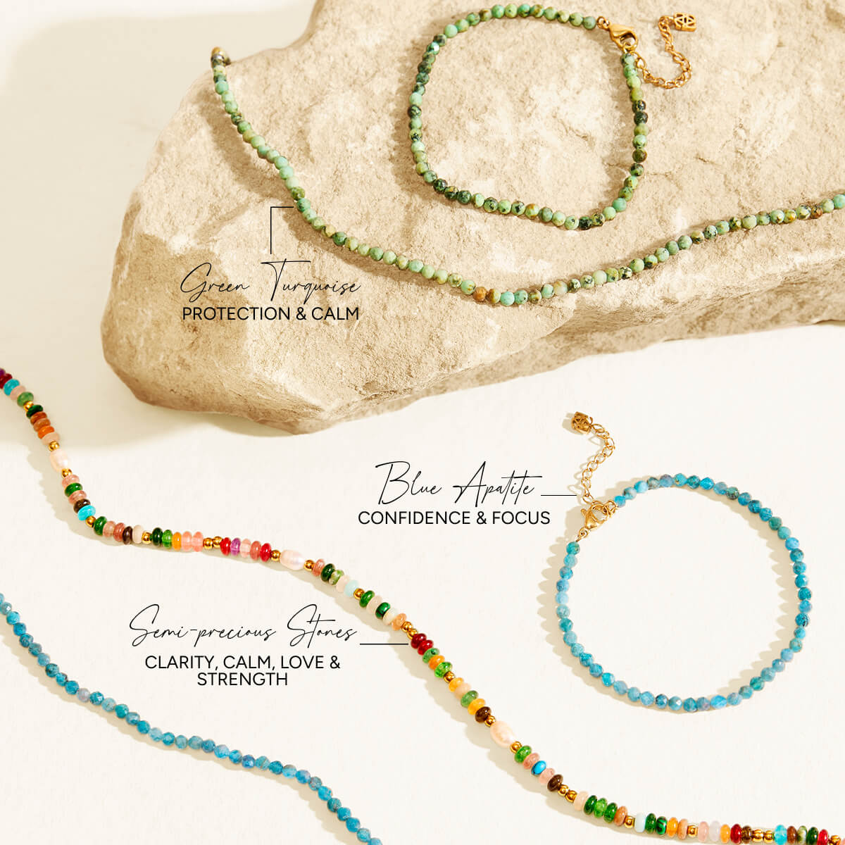 Green Turquoise Beaded Necklace (Gold)