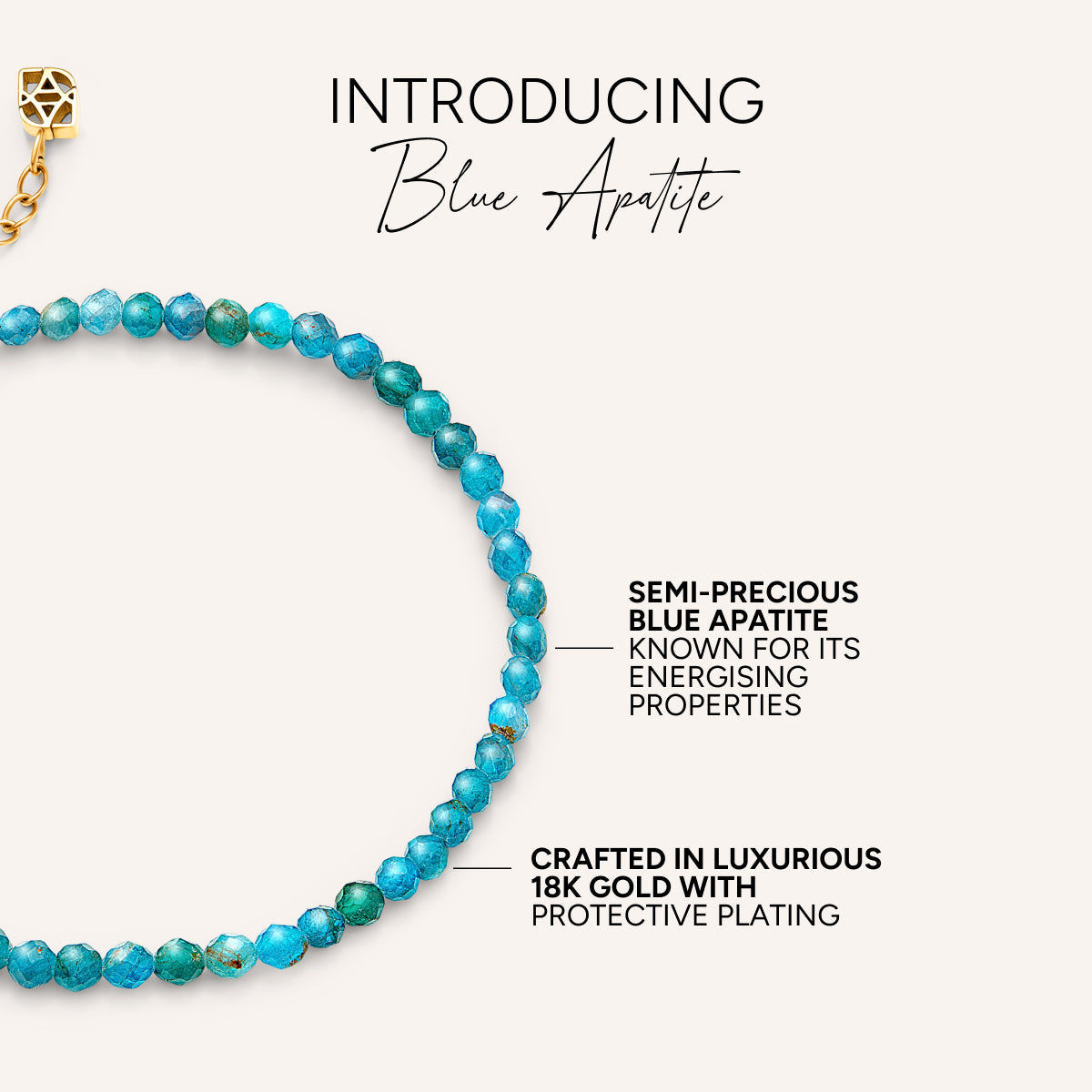 Blue Apatite Beaded Bracelet (Gold)