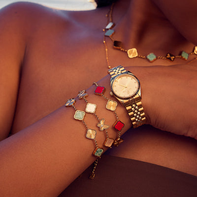 Amazonite & Fluted Clover Bracelet (Gold)