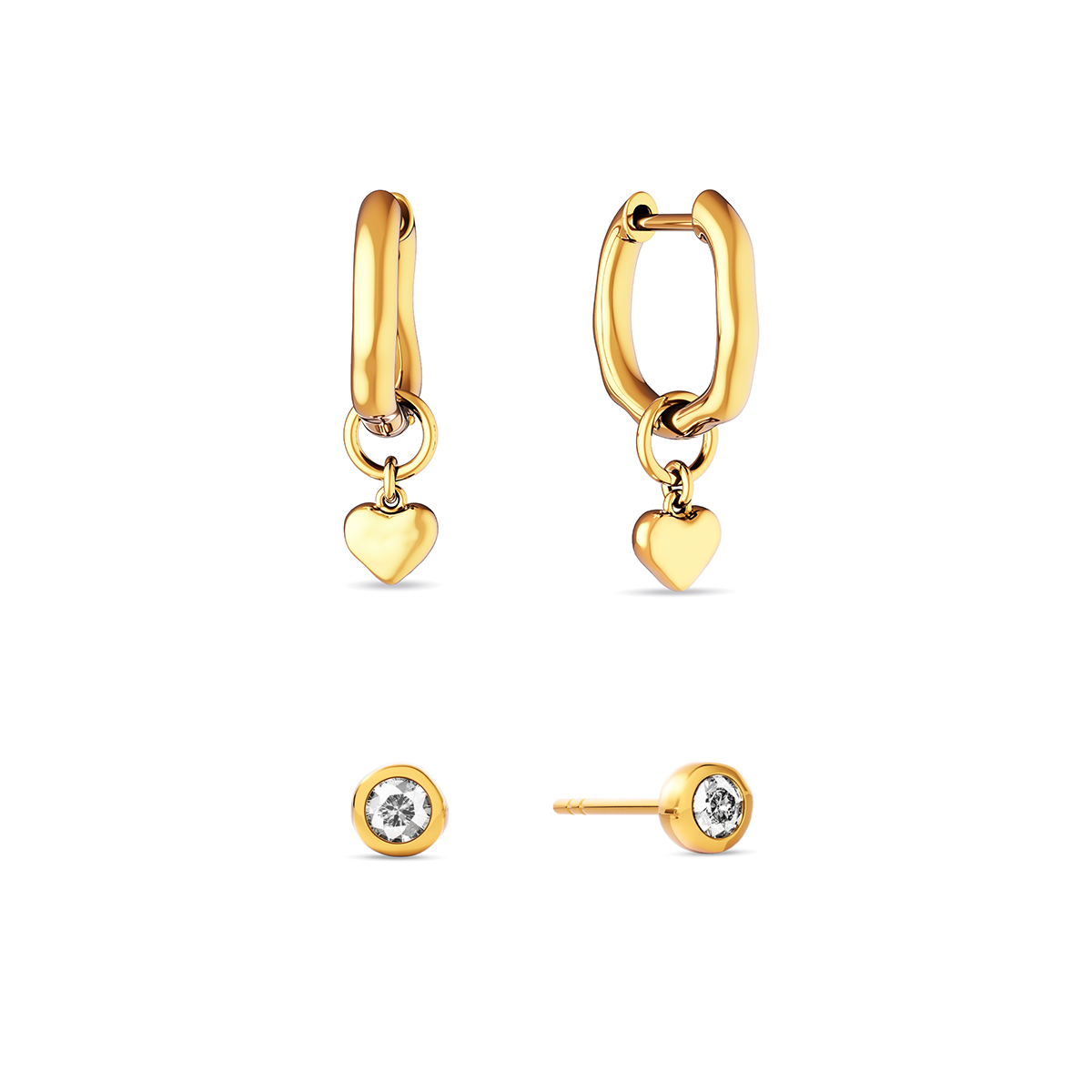Fine Molten Heart & White Topaz Earring Bundle (Gold)