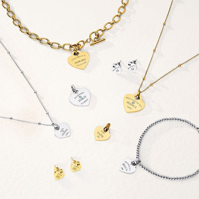 Blue Crystal Heart Token Beaded Bracelet (Silver)