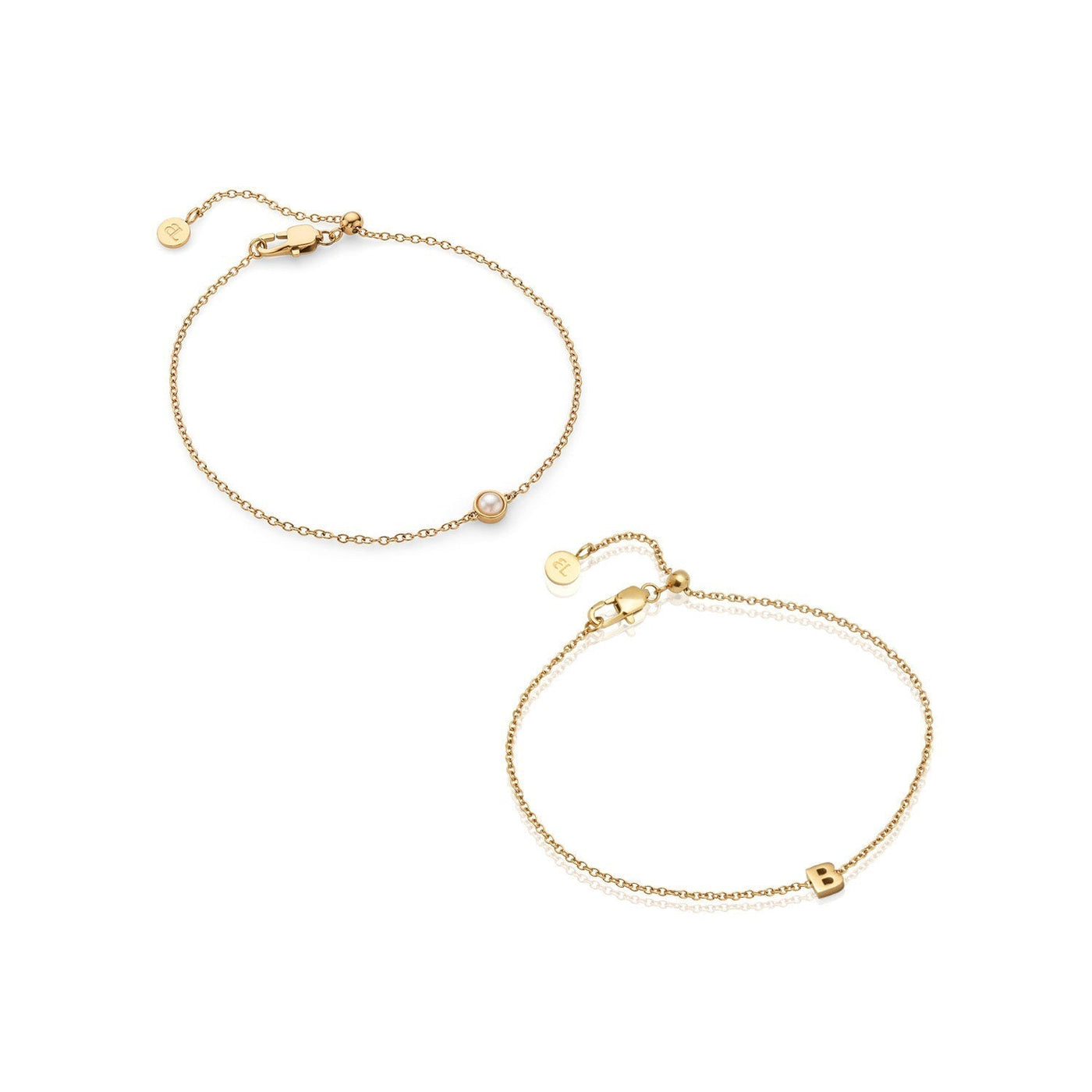 Initial & Pearl Bracelet Set (Gold)